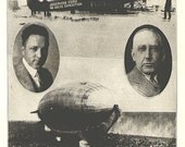 Antique Print, North Polar Flights, 1936 historic  lithograph bookplate vintage b/w  photogarphic illustration