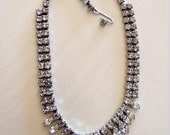 Vintage Rhinestone Necklace Marquis Prong Set Glam Mid century Big Sparkles