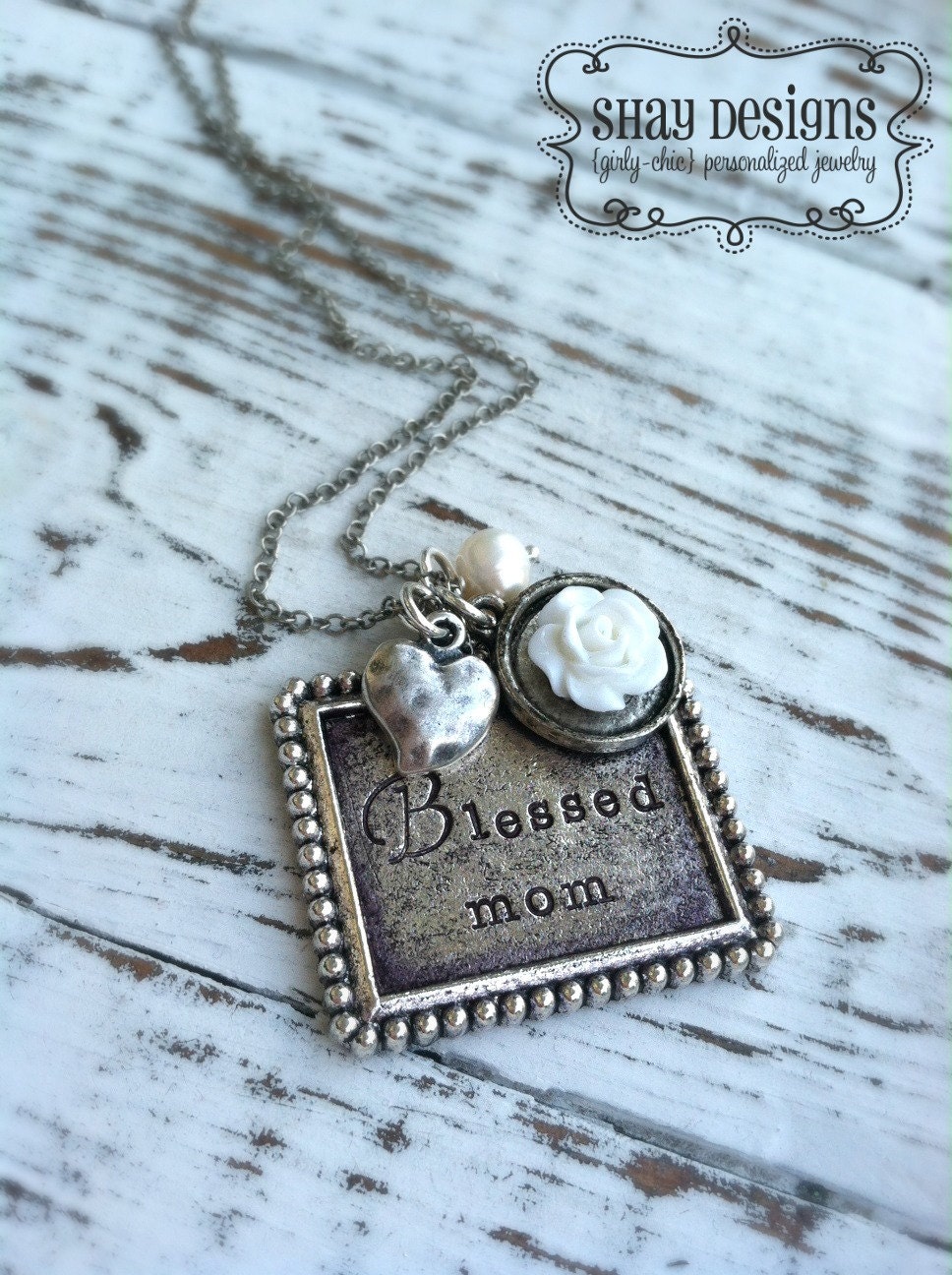 Stamped Blessed Mom Vintage Xtra-Long Necklace