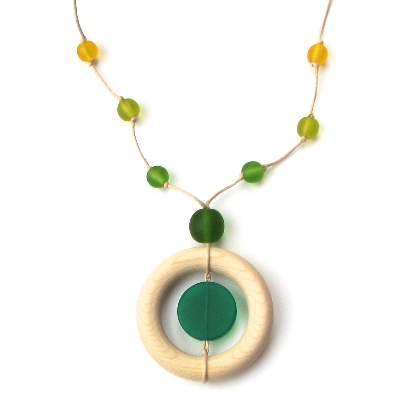 Teething Necklace/ Wood Nursing Breastfeeding Necklace - Emerald Green to Yellow Spectrum Ombre
