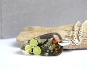 Lichen Hydrangea Necklace, Hydrangea and Bark Necklace, Real Plant Brown Green Jewelry, Earthy Nature Lovers Gift