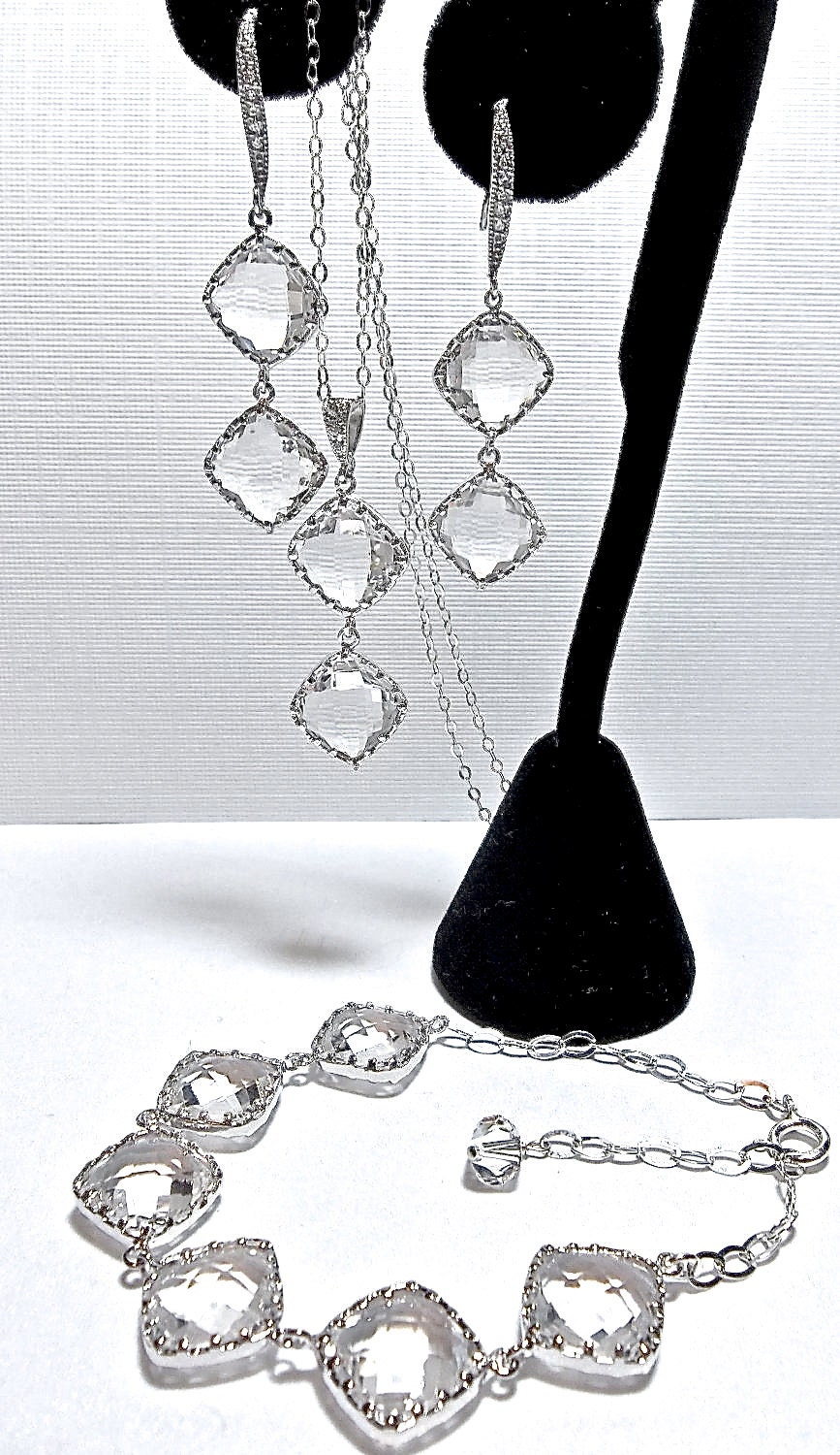 Bridal jewelry - 3 piece set - Diamond shaped - Jewelry set - Sterling silver - Brides Jewelry set - Bridesmaids - formal -