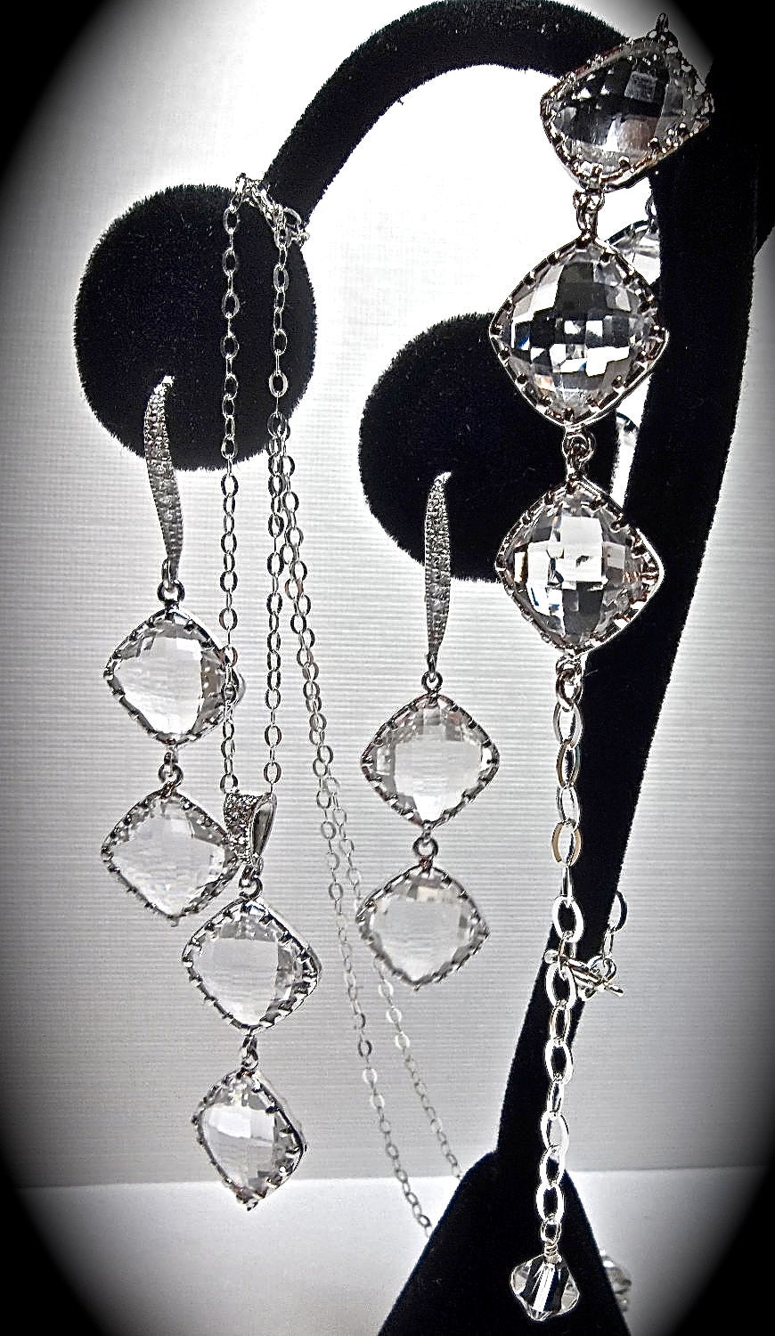 Bridal jewelry - 3 piece set - Diamond shaped - Jewelry set - Sterling silver - Brides Jewelry set - Bridesmaids - formal -
