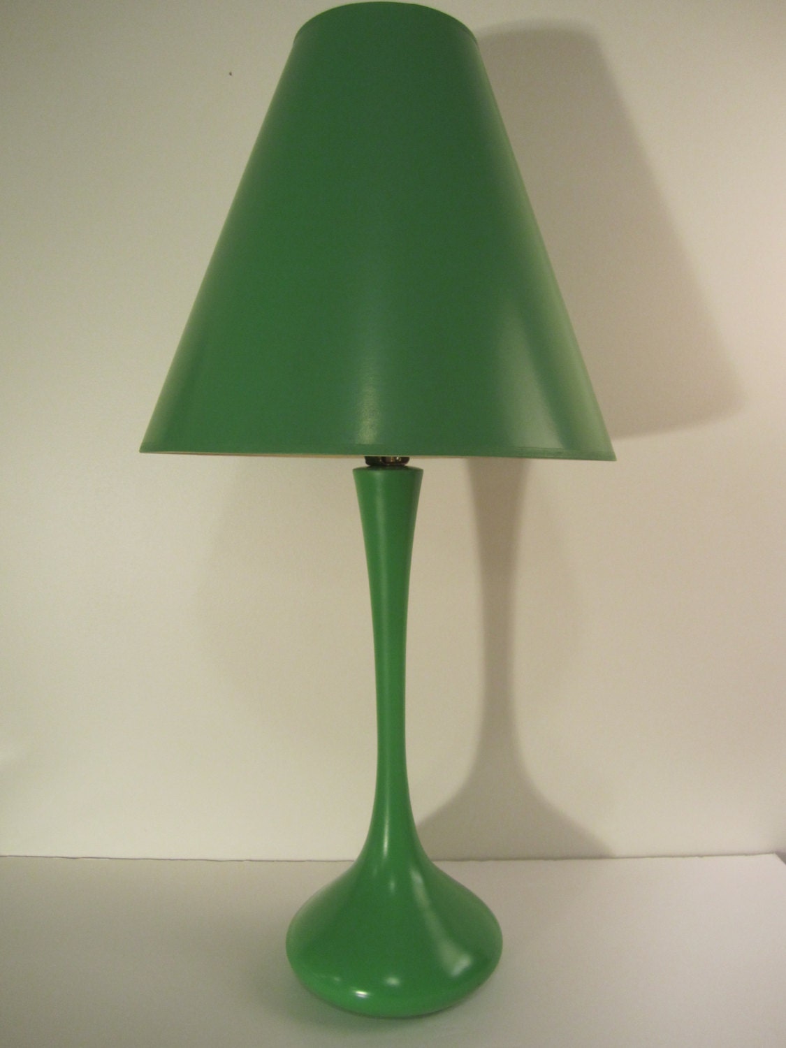 Mid Century Pair Green Laurel Genie Table Lamps