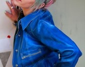 Vtg 60s Blue Leather Crop Jacket / Reversible