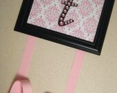 Pink and Black Damask Hair Clip Bow Holder