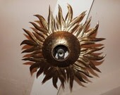 Star burst antique French gilded toleware lighting gilded tole sun burst chandelier hanging ceiling light lamp, chic design from France