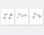 Emerald green 8x10 Flower Watercolor Print Set Abstract Botanicals gift for her art for bedroom