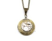 Steampunk Locket Necklace, Vintage Mechanical Watch Movement, Steampunk Watch Parts Jewelry, Wedding Jewelry
