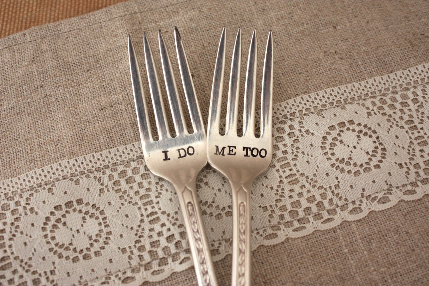 I Do, Me Too Fork Set  - Hand Stamped - Personalized with your Wedding Date - Vintage Wedding - Custom, Personalize