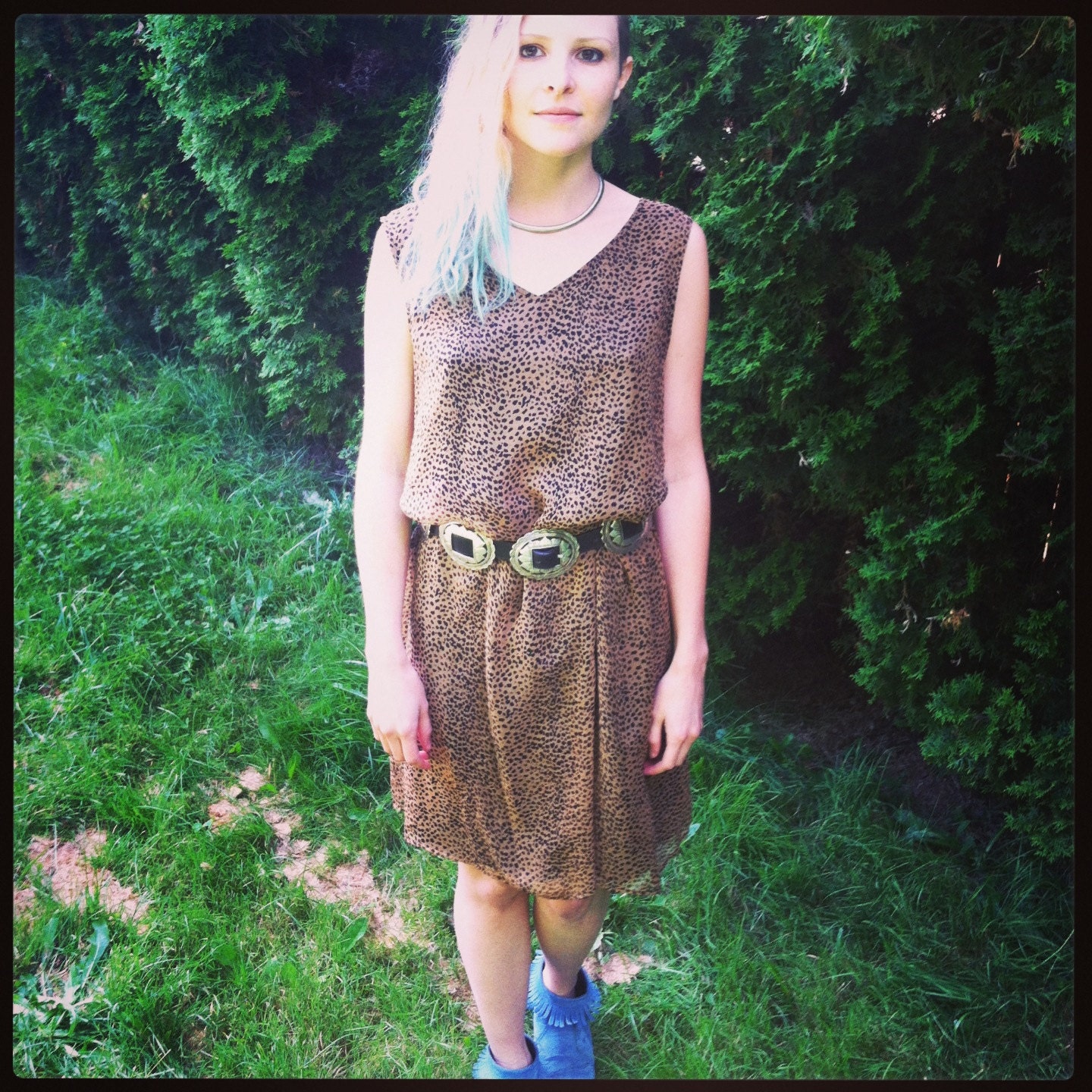 vtg 90s Leopard Grunge Mini Dress