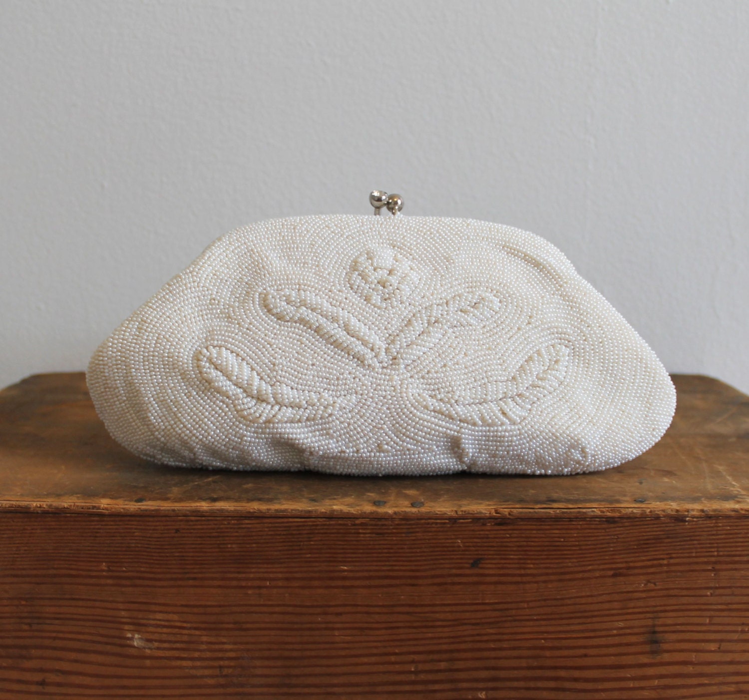 Vintage White Seed Bead Clutch Purse