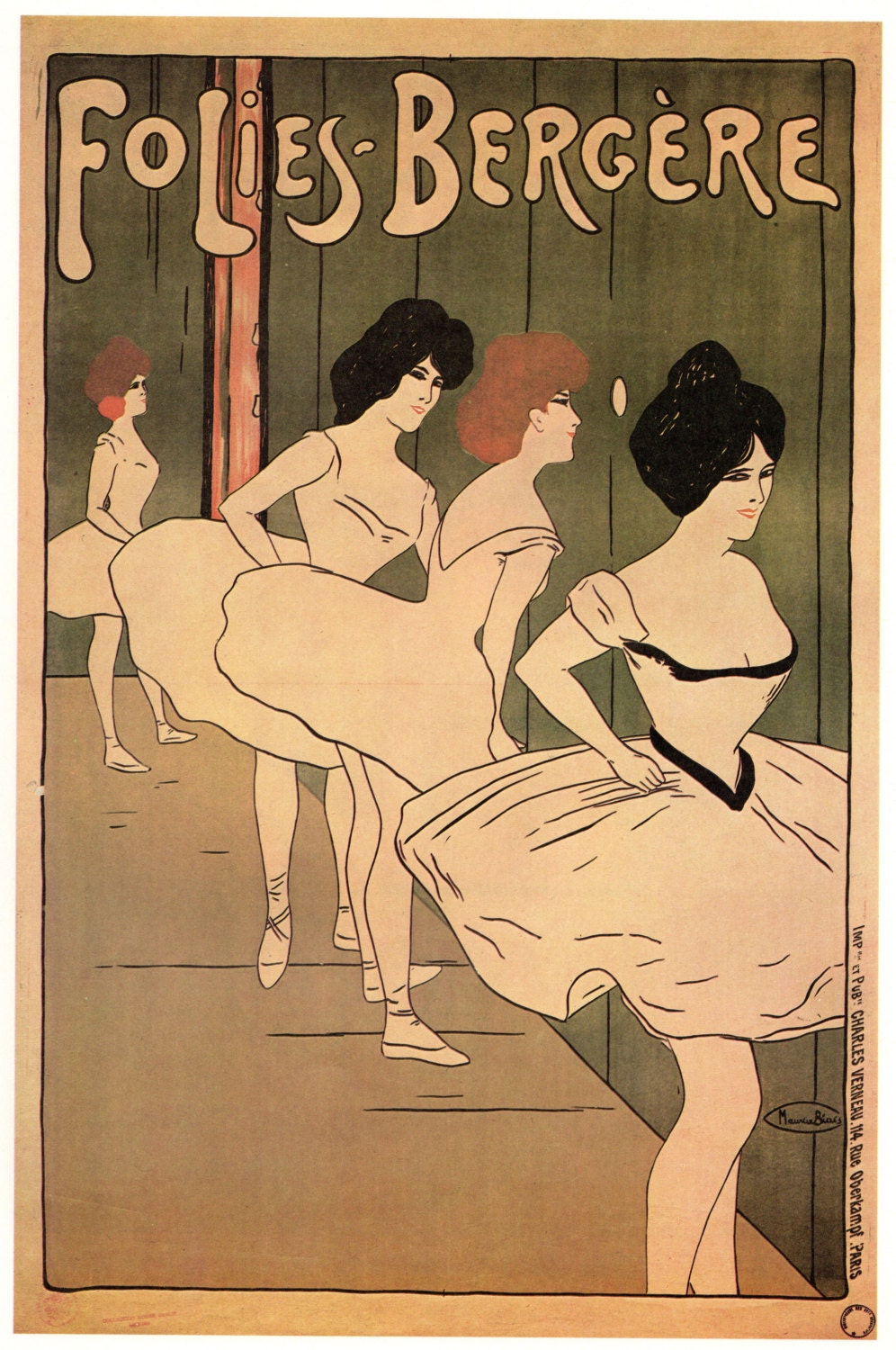 Folies-Bergere. Vintage French Poster. 9.5" x 14" Ballet Dancers. Moulin Rouge