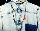 Spike Rainbow Statement Necklace. Free Eu Shipping, hand painted clay colorful spring long punk chocker stud pearl MADE TO ORDER