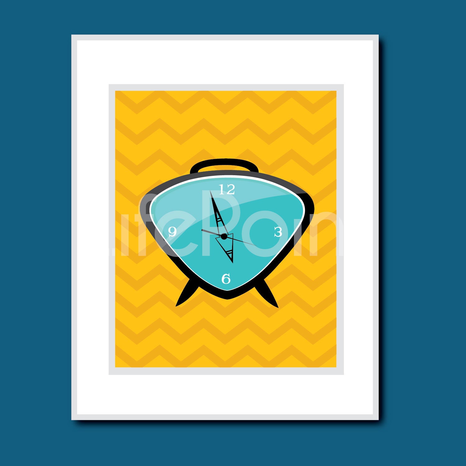 Hipster Retro Clock Chevron 8X10 Home Print, "The Clock" from "Hipster Deco" Collection