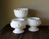 Milk Glass Compote Candy Dish Planter Pedestal Vase White Wedding Vintage Pedestal Bowl Collection Set Shabby Chic