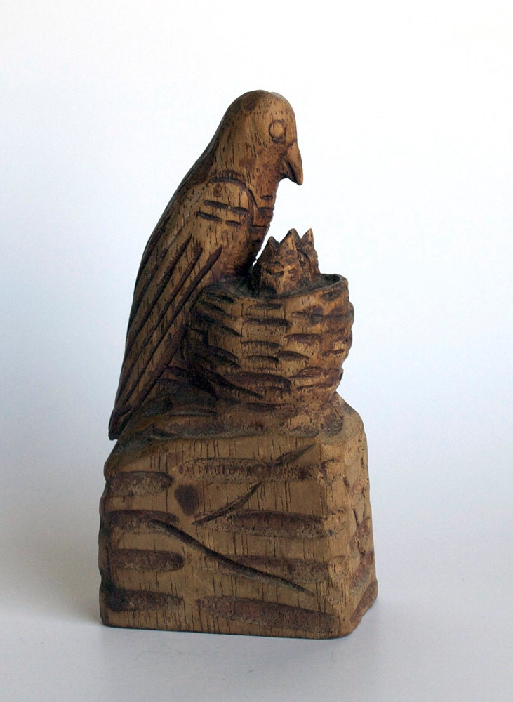 Folk Art Bird Wood Carving, one of a kind sculpture