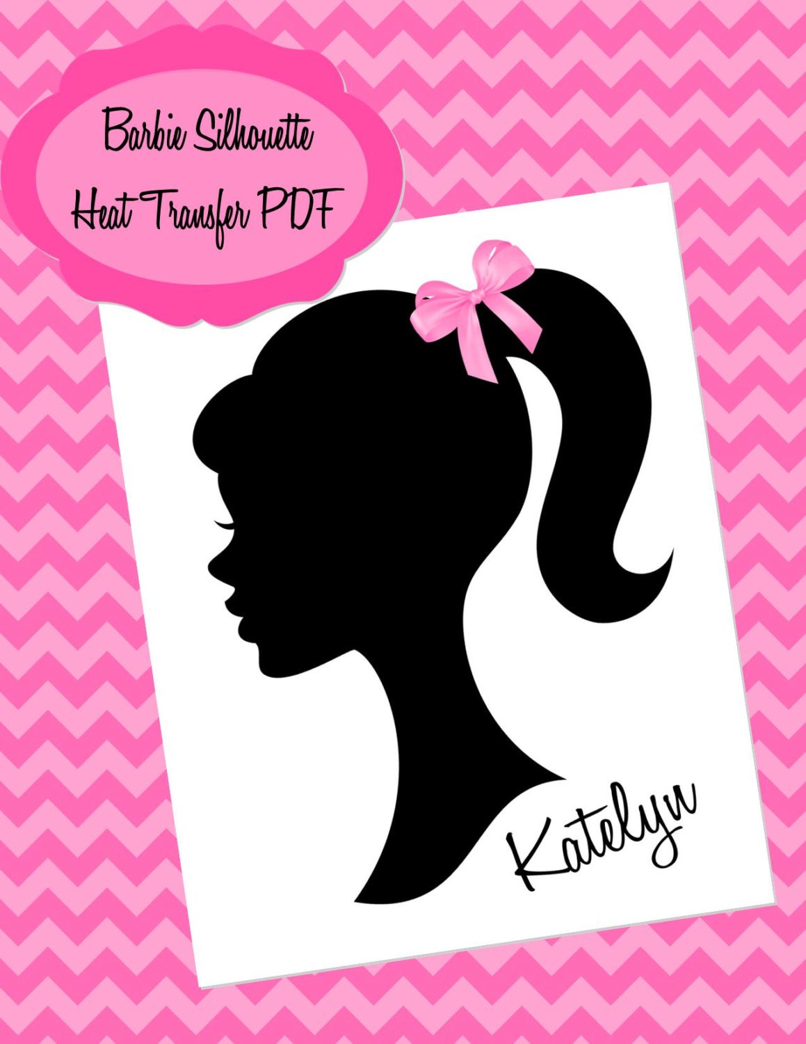 Barbie Silhouette Personalized T shirt Heat Transfer - DIY Printable PDF File - Girl Party- Barbie Party - Krown Kreations Il_170x135