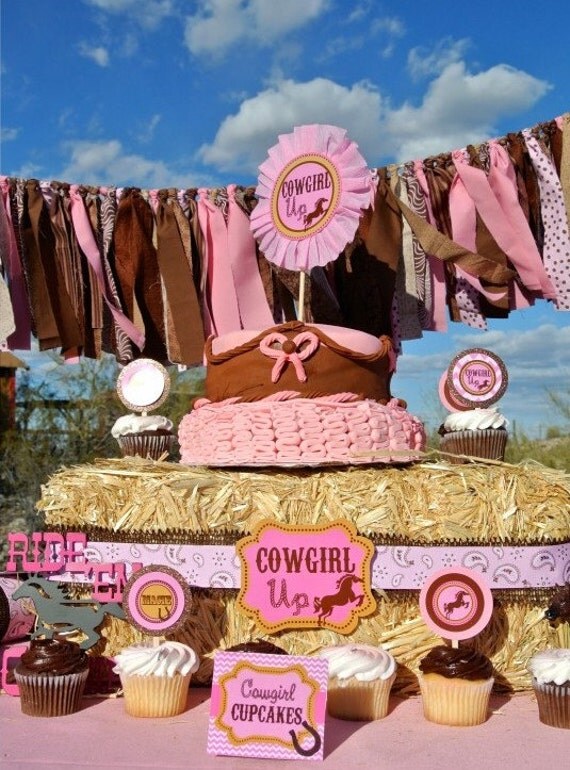 AZ COWGIRL - 4" Party Circles - Girls Horse Birthday Party - Pink Cowgirl - Ranch- Western - Printables - Krown Kreations Il_570xn