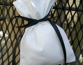 10 WHITE Gift Bags Classic Wedding Black Satin Ties Black & White Wedding Formal Wedding