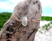 Hawaiian Clear Bonfire Beach Glass on India Leather Cord Completely Adjustable & Stackable Bracelet
