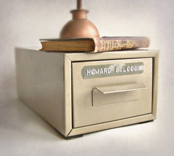 Vintage  Industrial Metal File Box and File Card Dividers A / Z