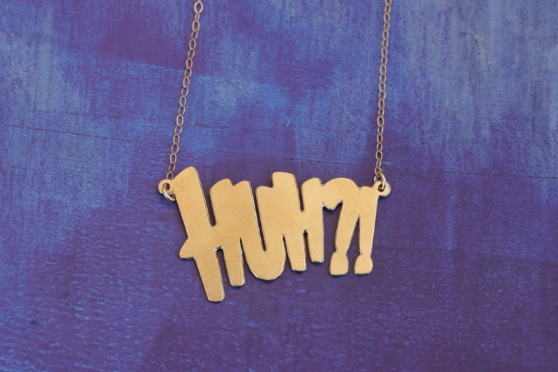 Gold HUH Necklace, Comics Charm, Comics Jewelry, Pop Culture Necklace, Comic Book Jewelry