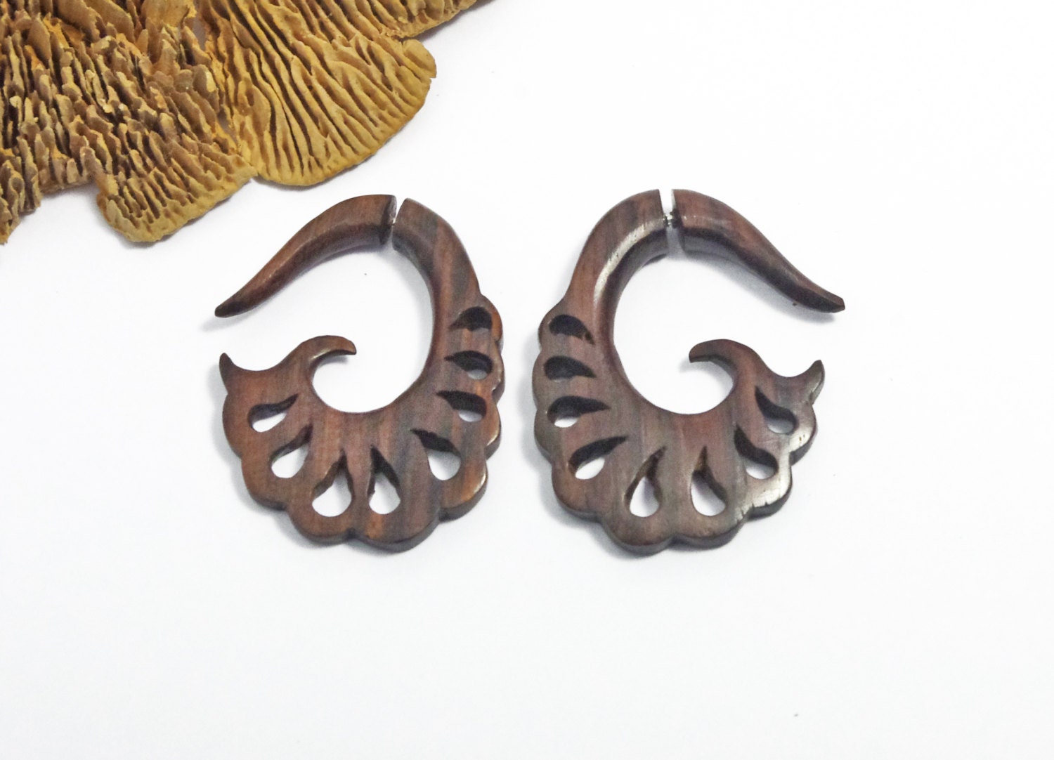 Fake Gauge Earrings Wooden Spade Spirals Tribal Earrings - Gauges Plugs Bone Horn - FG060 W