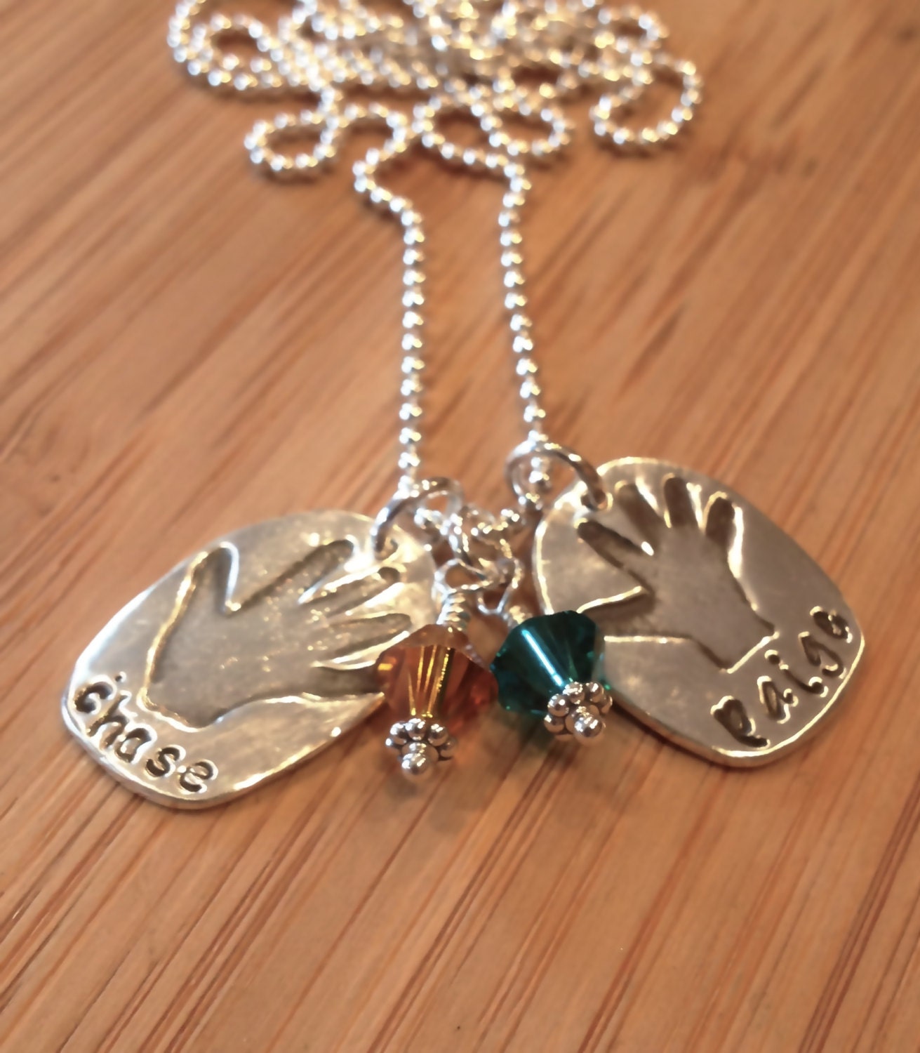 Custom Childrens Handprint Necklace in Fine Silver