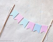 Gingham Cake topper Bunting Gender Reveal Party Paper Flags in pink and blue