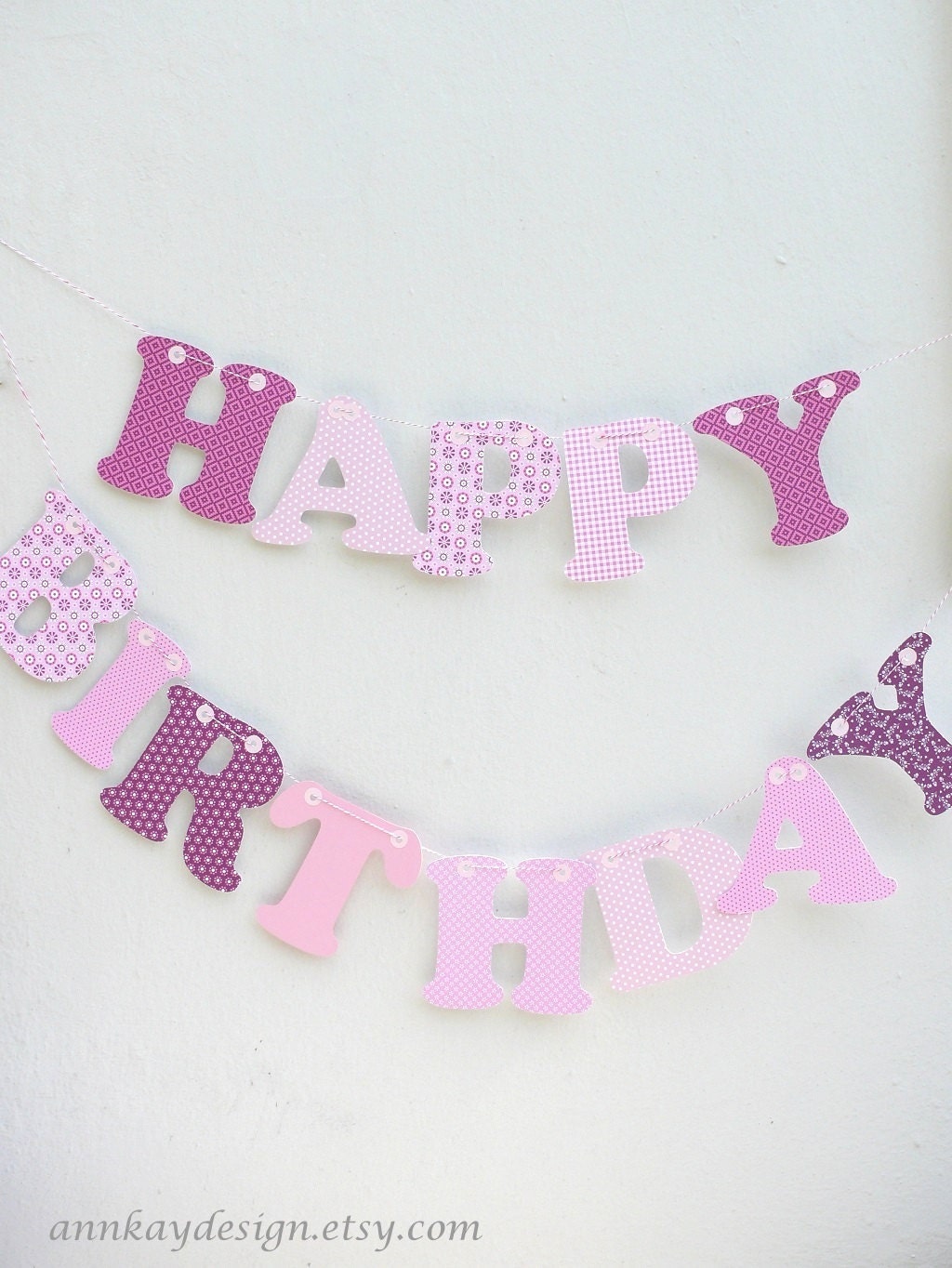 Happy Birthday Garland Paper Banner in Pink