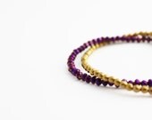 gold pyrite bracelet purple and gold thunder polished czech glass double strand bracelet 14k