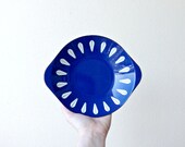 Vintage Cathrineholm Lotus Tab Handled Plate - Cobalt and White