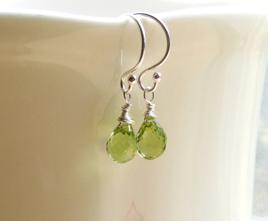 CLEARANCE SALE Peridot Drop Earrings . Sterling Silver