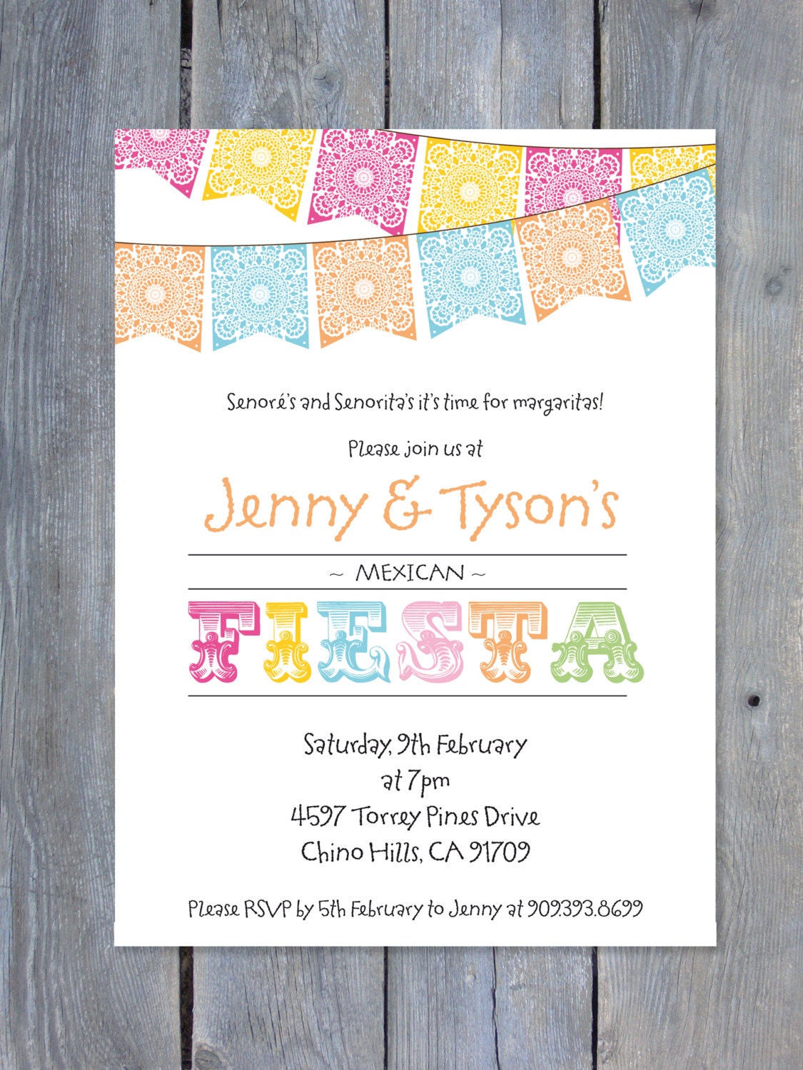 FIESTA Invitation Design - Personalized - 7"x5" - Print your own