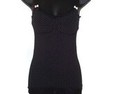 Black Rockabilly Goth Tank Top White Polka Dots Size XS