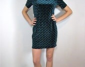 VELVET EMERALD green BODYCON mini dress turtleneck, small, medium