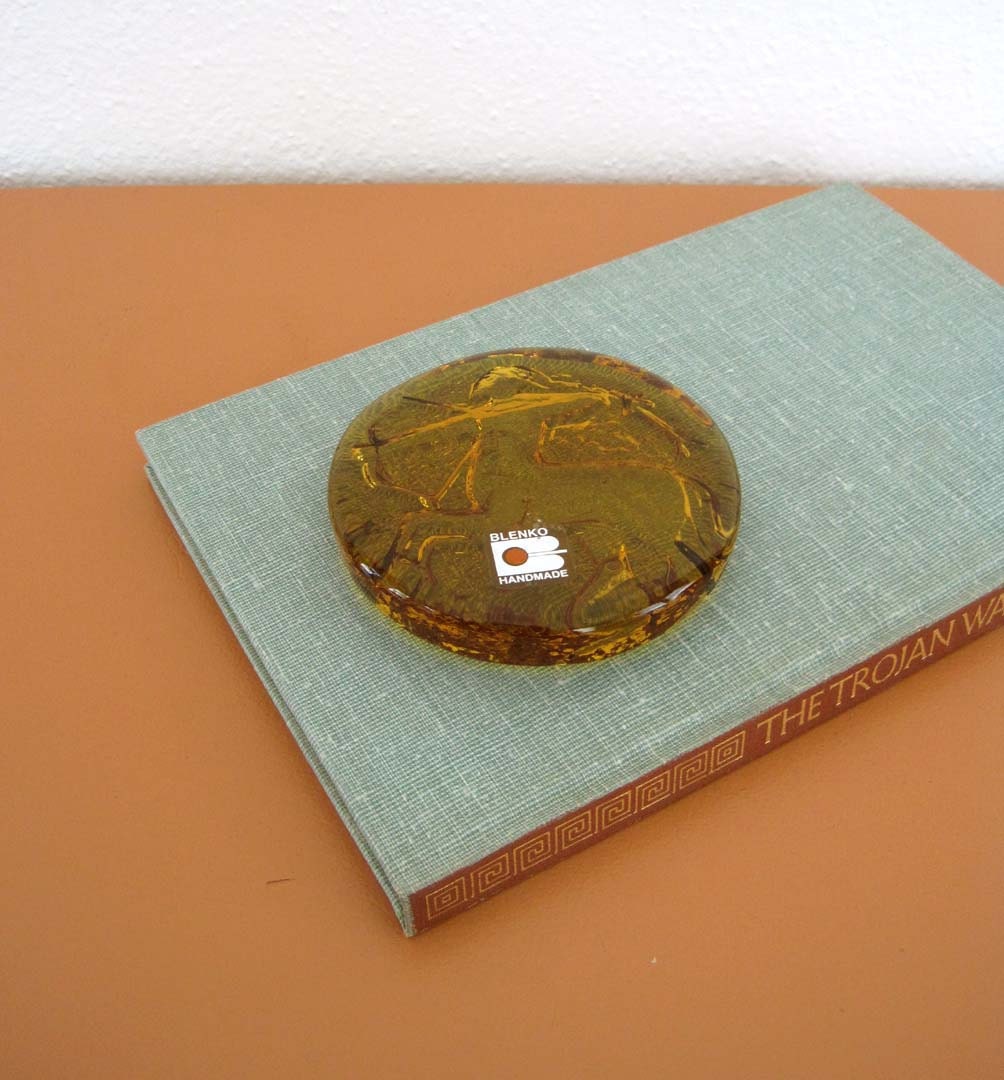 Vintage Amber colored Blenko Glass Paperweight, Sagittarius
