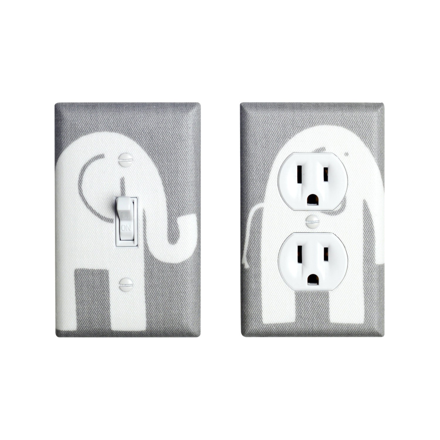 Gray Elephant Light Switch Plate & Outlet Cover SET OF 2 / Gender Nuetral Nursery Decor / Kids Room / Slightly Smitten Kitten