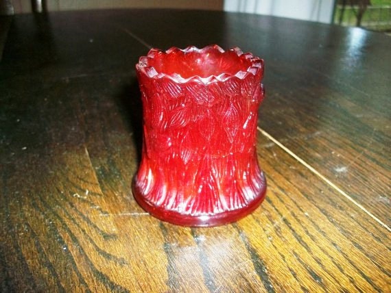 Vintage Toothpick Holder Red Glass Tree Stump