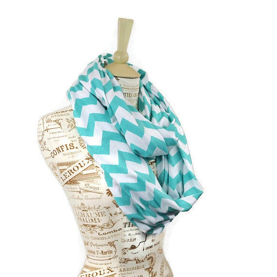 Aqua Chevron Infinity Scarf Jersey Tiffany Blue Loop Sale