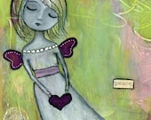 Giclee Print - 5" x 7" Whimsy Angel Fairy Girl, Playful Inspirational Gift, Child's Decor Wall Art - "Peace"