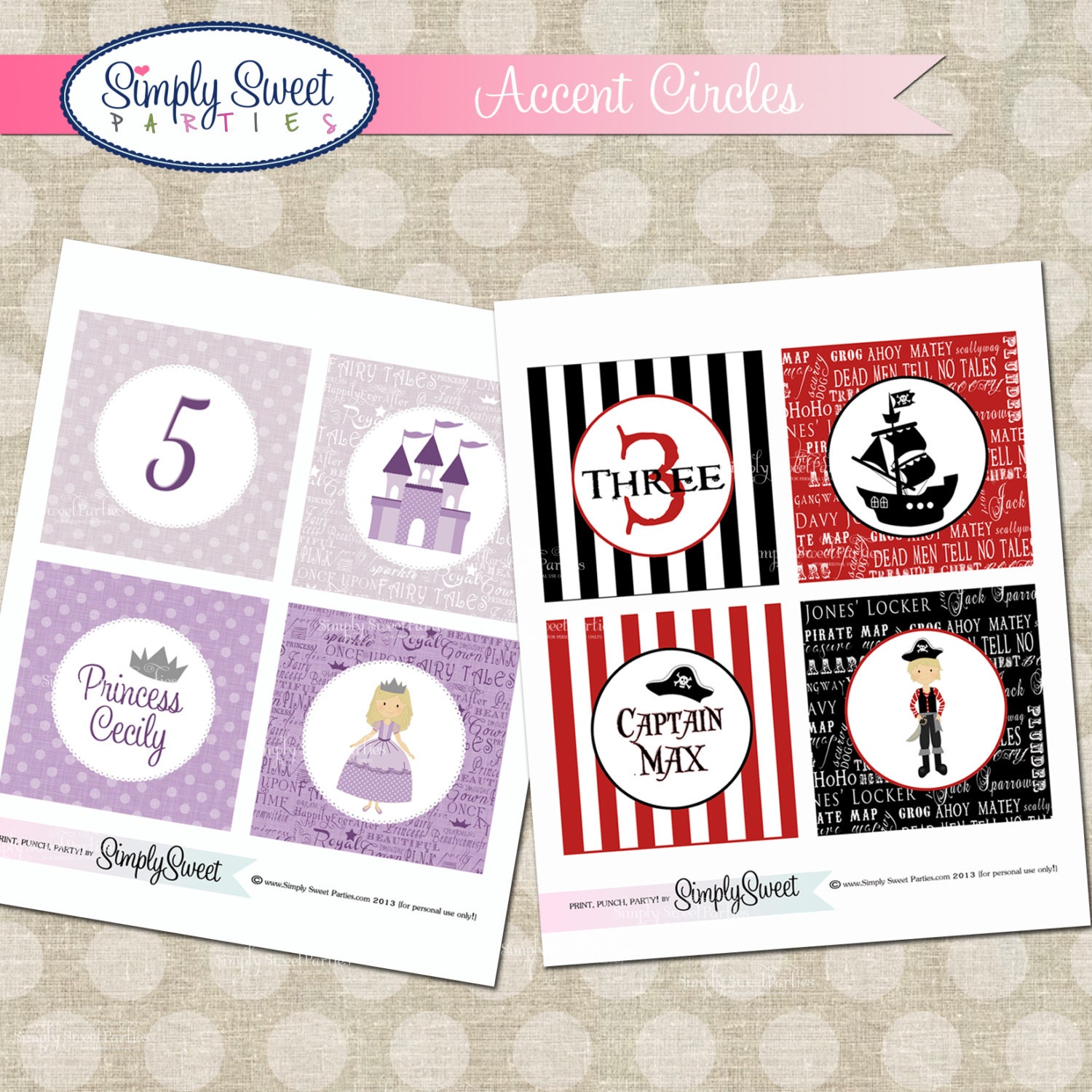 Pirate and Princess Birthday Party DIY printable Accent Circles Il_570xn