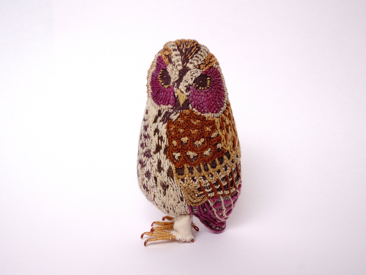 Colourful Owl Hand-Embroidered Ornamental Fabric Bird