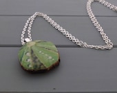 Raindrops, greenery, wood necklace, photo jewelry, handmade pendant from real tree branch