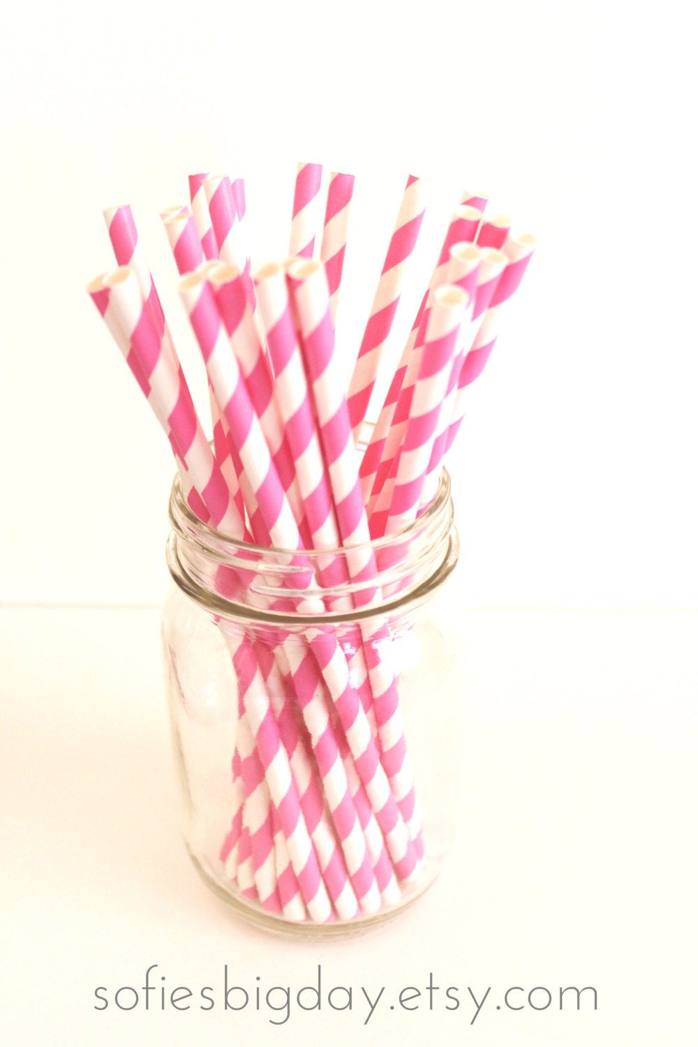 BUBBLEGUM PINK Paper Straws- 25 Pink stripe paper straws-cake pop sticks- pink stripe straws-retro pink straws-25 count Il_170x135