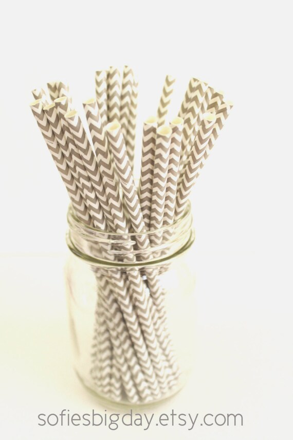 GREY CHEVRON Stripe Straws-cake pop sticks-grey chevron straws-chevron stripe straws-chevron paper straws-25 count Il_570xn