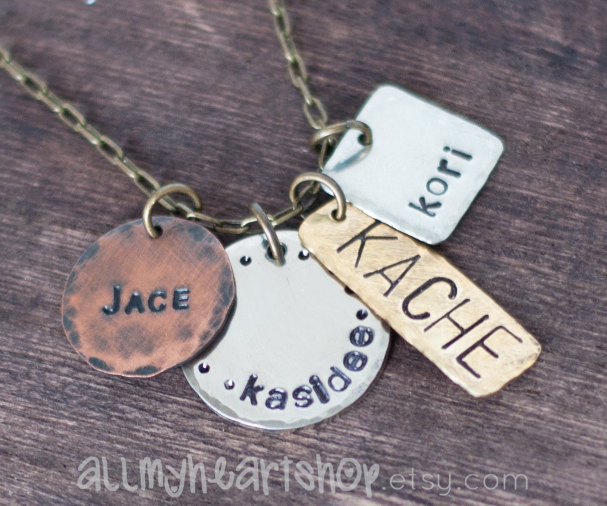 Four Name Personalized Necklace - Hand Stamped Mommy Necklace