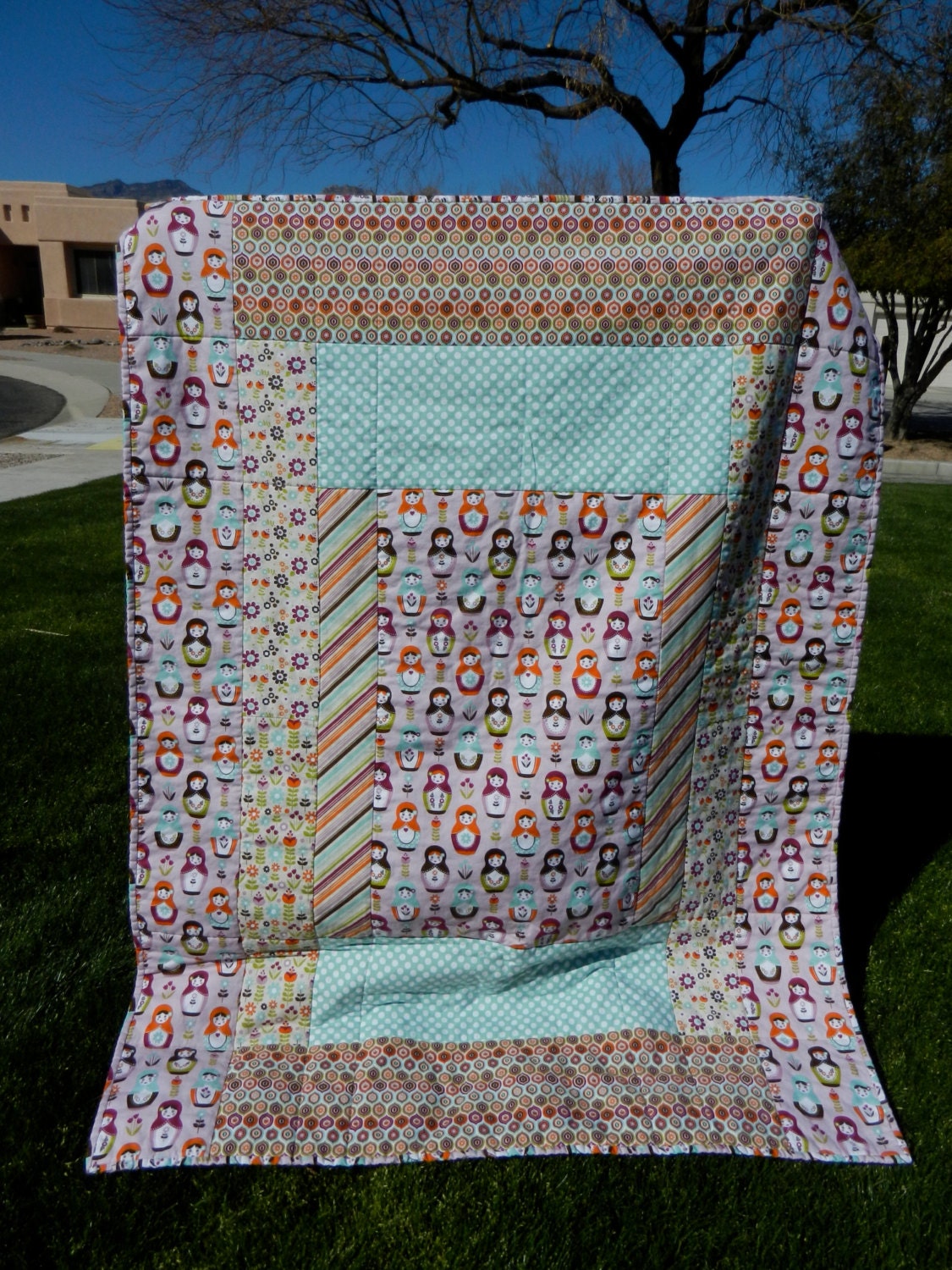 Baby Girl / Toddler Quilt in Riley Blake Fabric Little Matryoshka / Russian Dolls Quilt Ready to Ship