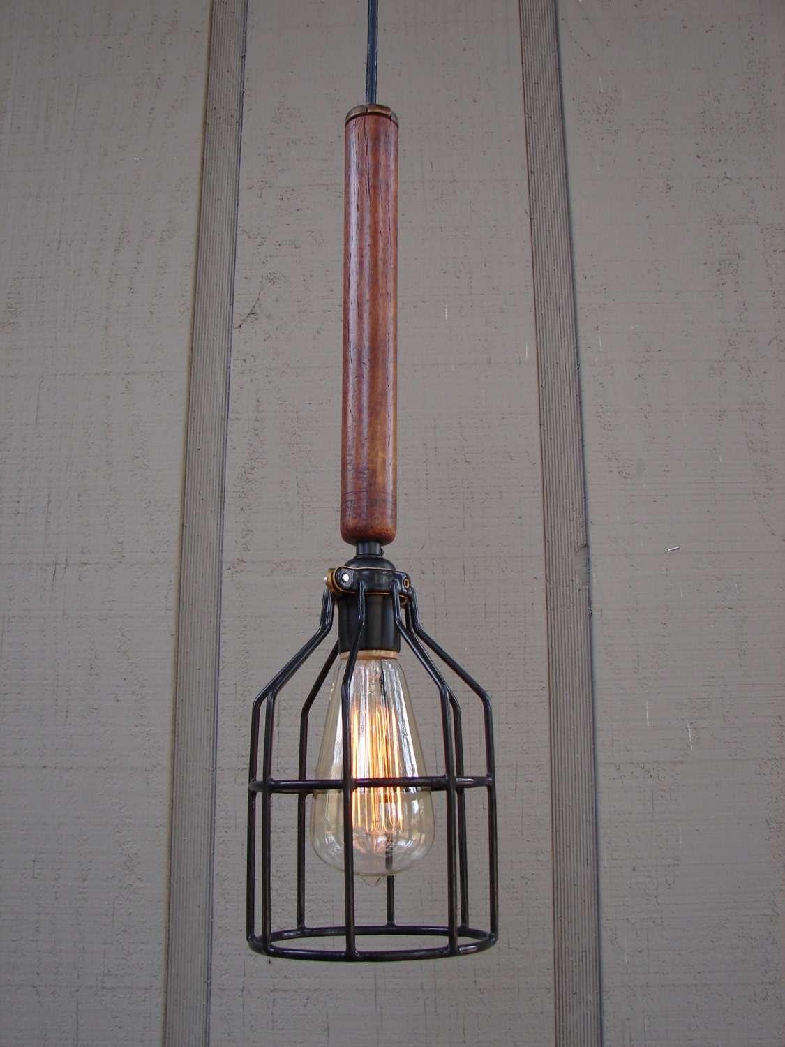 Industrial Pendant Light with Upcycled Wood